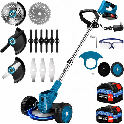 Laztrik Electric S4 Brushcutter 21 V with Battery and 4 Types Manual Lawn Mower for Outdoor Powerful Cordless Lawn Mower for Lawns / Garden + FREE BATTERY + FREE  CHARGER