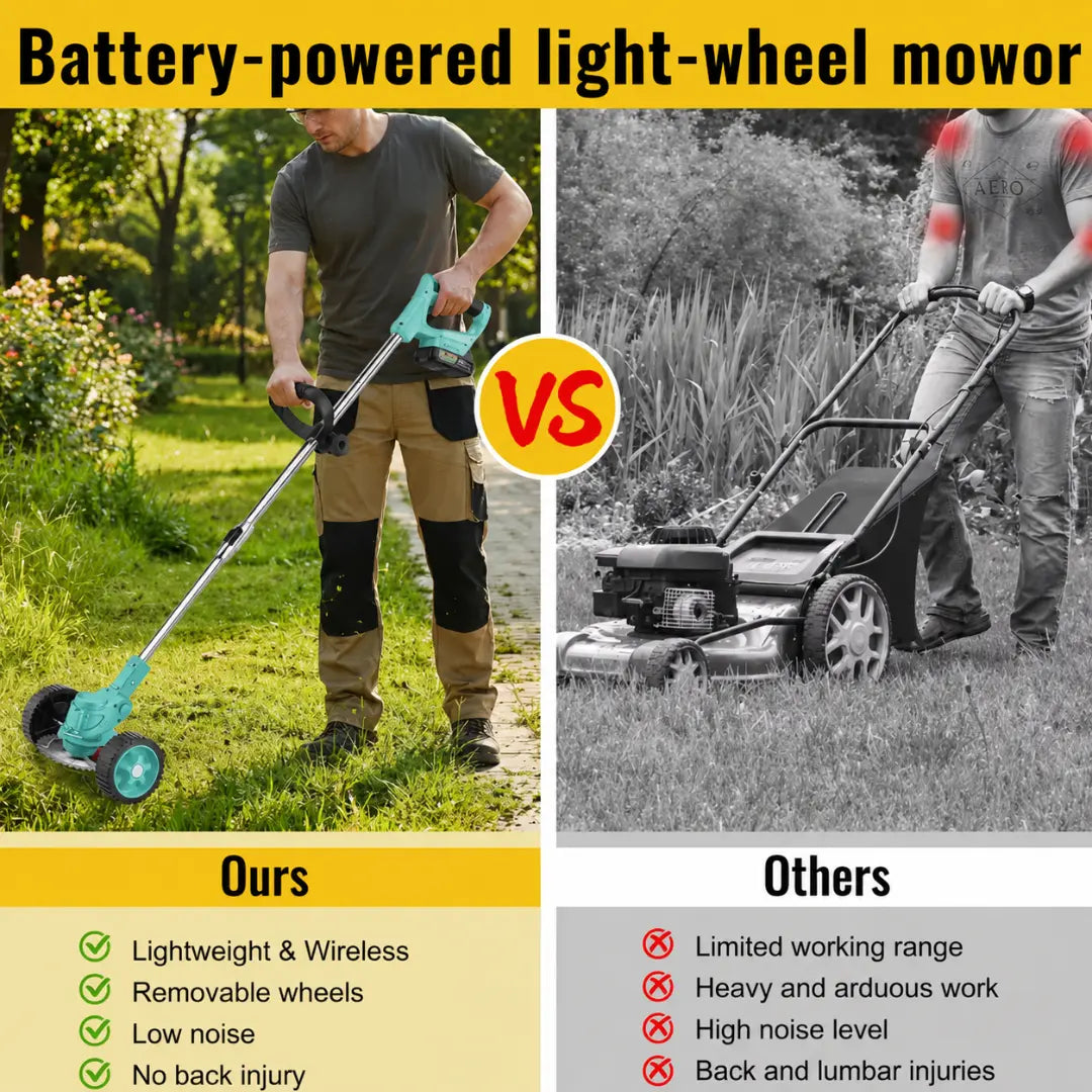 Laztrik Electric S4 Brushcutter 21 V with Battery and 4 Types Manual Lawn Mower for Outdoor Powerful Cordless Lawn Mower for Lawns / Garden + FREE BATTERY + FREE  CHARGER