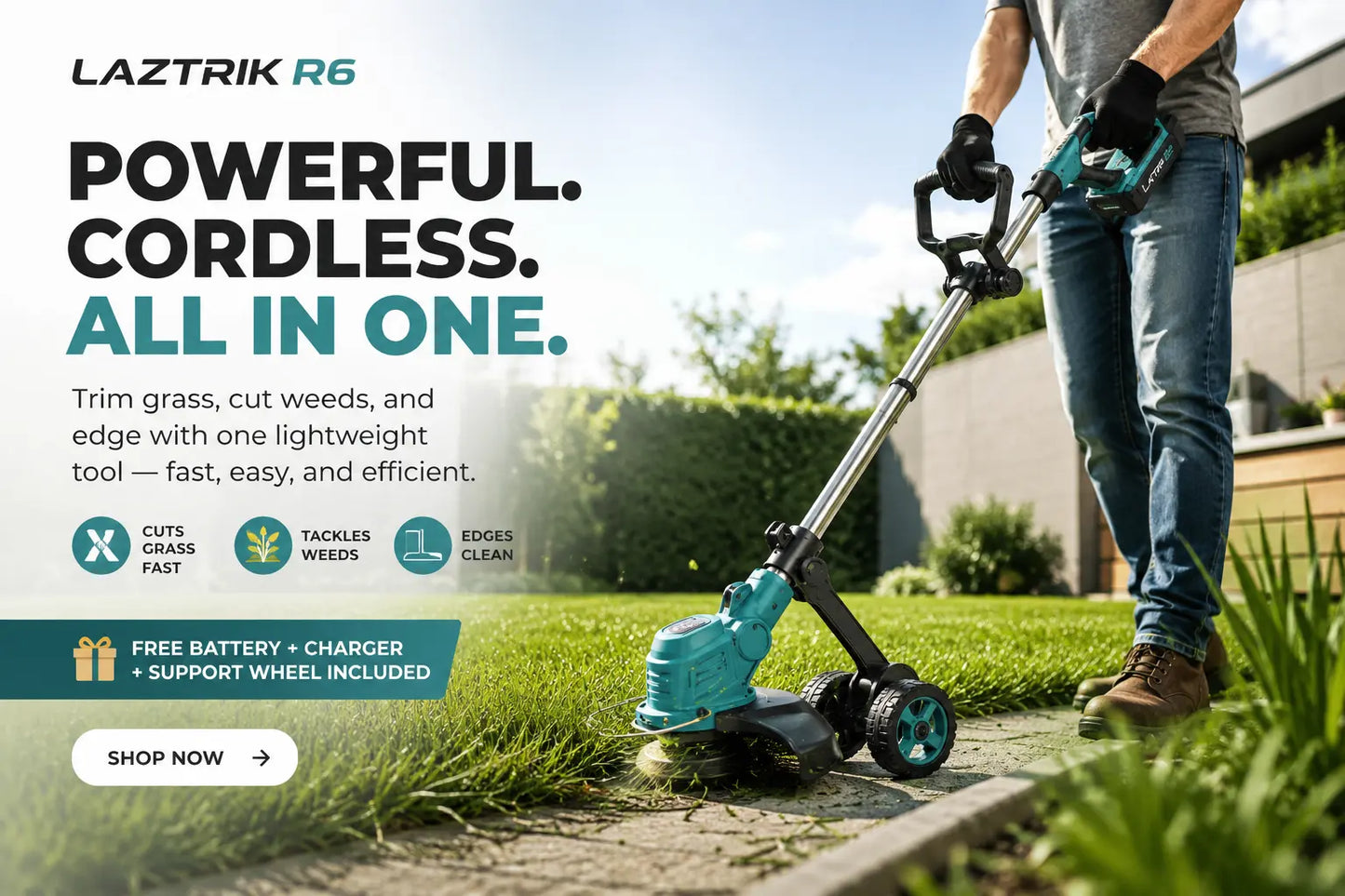 Laztrik Elektrische S4 Bosmaaier 21V met batterij en 4 soorten messen – krachtige draadloze grasmaaier voor tuin en gazon + GRATIS BATTERIJ + GRATIS OPLADER