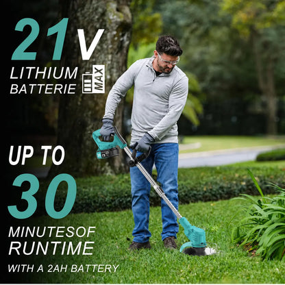 Laztrik Electric S4 Brushcutter 21 V with Battery and 4 Types Manual Lawn Mower for Outdoor Powerful Cordless Lawn Mower for Lawns / Garden + FREE BATTERY + FREE  CHARGER