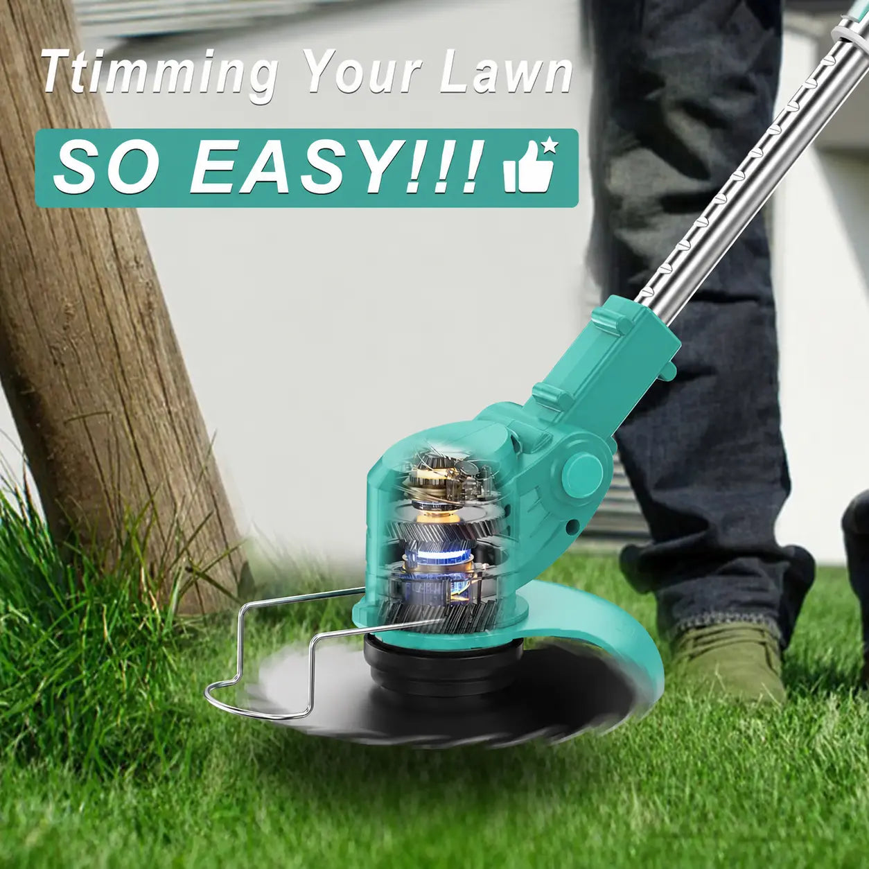 Laztrik Electric S4 Brushcutter 21 V with Battery and 4 Types Manual Lawn Mower for Outdoor Powerful Cordless Lawn Mower for Lawns / Garden + FREE BATTERY + FREE  CHARGER