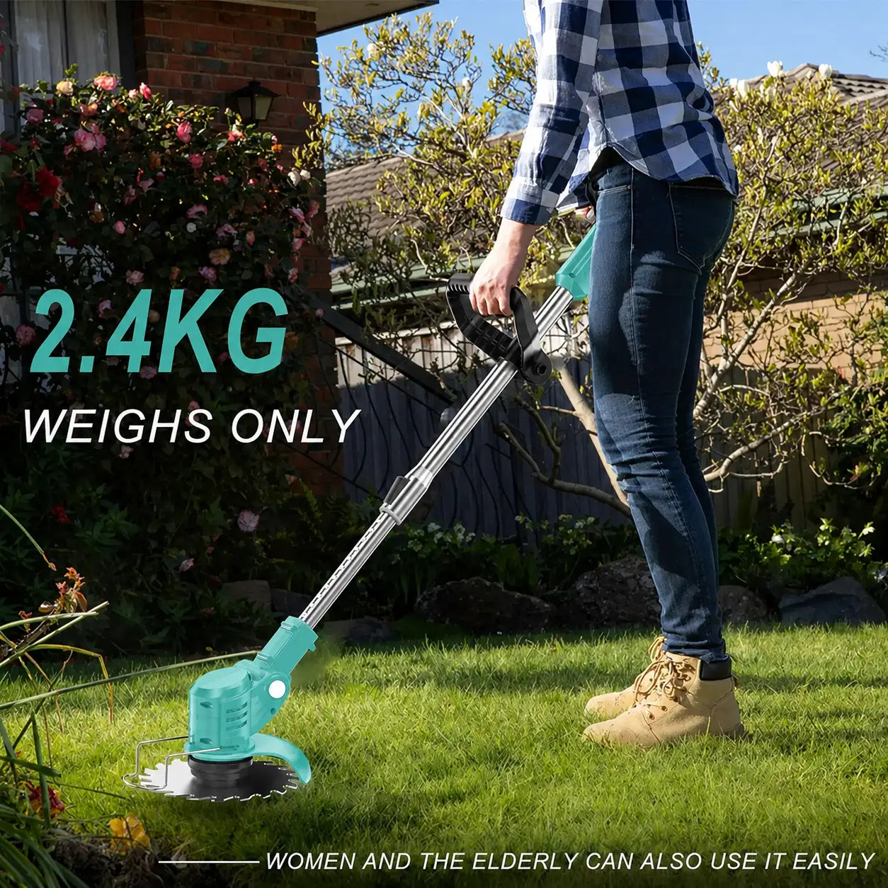 Laztrik Electric S4 Brushcutter 21 V with Battery and 4 Types Manual Lawn Mower for Outdoor Powerful Cordless Lawn Mower for Lawns / Garden + FREE BATTERY + FREE  CHARGER