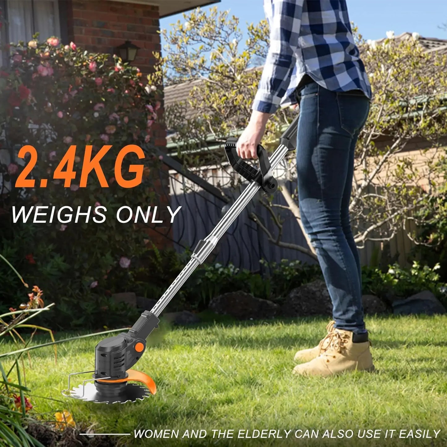 Laztrik Electric S4 Brushcutter 21 V with Battery and 4 Types Manual Lawn Mower for Outdoor Powerful Cordless Lawn Mower for Lawns / Jardi + FREE BATTERY + FREE  CHARGER