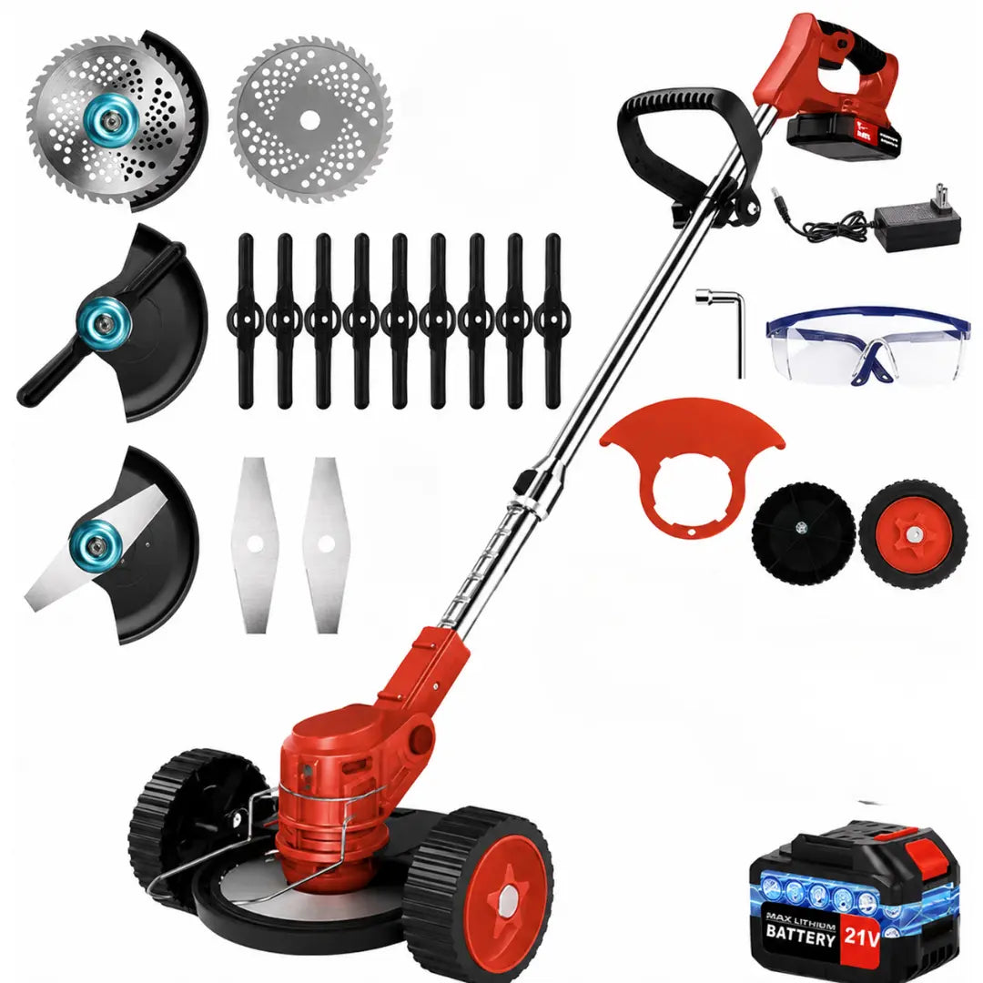 Laztrik Electric S4 Brushcutter 21 V with Battery and 4 Types Manual Lawn Mower for Outdoor Powerful Cordless Lawn Mower for Lawns / Jardi + FREE BATTERY + FREE  CHARGER