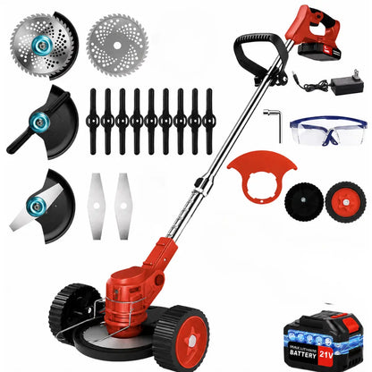 Laztrik Electric S4 Brushcutter 21 V with Battery and 4 Types Manual Lawn Mower for Outdoor Powerful Cordless Lawn Mower for Lawns / Jardi + FREE BATTERY + FREE  CHARGER