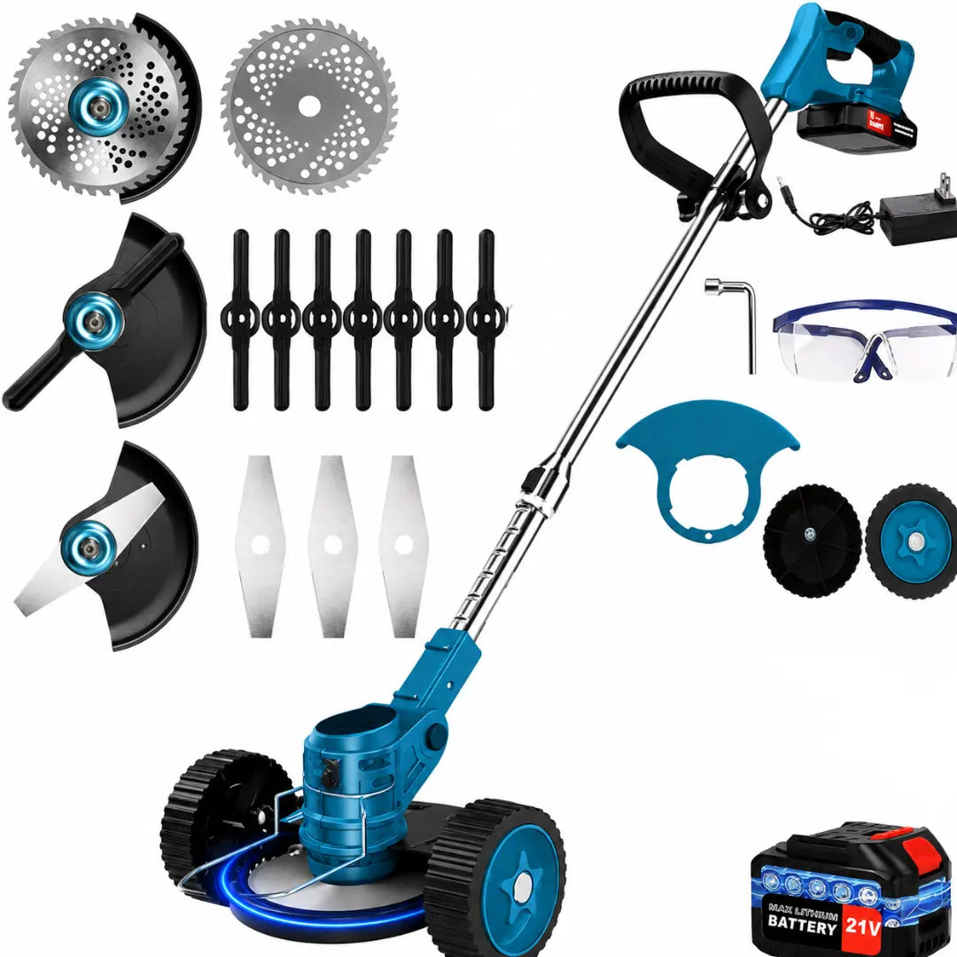 Laztrik Electric S4 Brushcutter 21 V with Battery and 4 Types Manual Lawn Mower for Outdoor Powerful Cordless Lawn Mower for Lawns / Jardi + FREE BATTERY + FREE  CHARGER